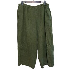 Bryan Walker Casbah 100% Linen Wide Leg Cropped Pants Womens XL Green Lagenlook